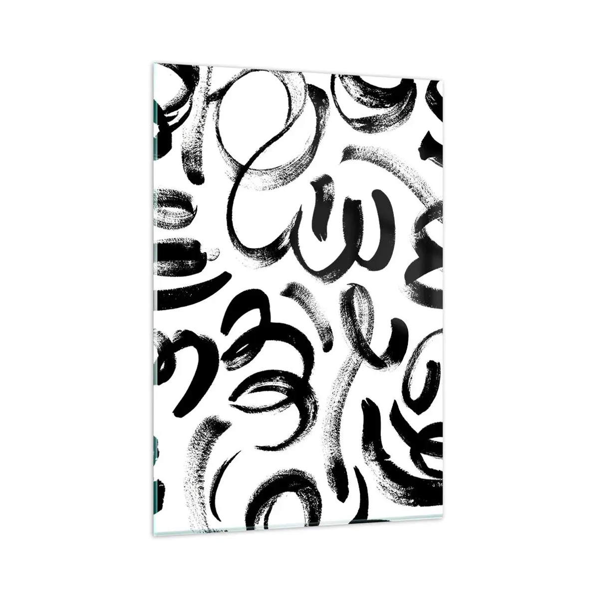 Glasbild - Bild auf glas - Schwarze abstrakte Pinselstriche auf weißem Hintergrund - 80x120cm - Schwarz auf Weiß - Moderne Wanddekoration für Wohnzimmer und Schlafzimmer ARTTOR