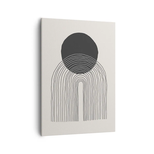 Bild auf Leinwand - Leinwandbild - Abstraktes Muster mit Linien und einem schwarzen Kreis auf hellem Hintergrund - 50x70cm - Zittern und Vertrauen - Moderne Wanddekoration für Wohnzimmer und Schlafzimmer ARTTOR