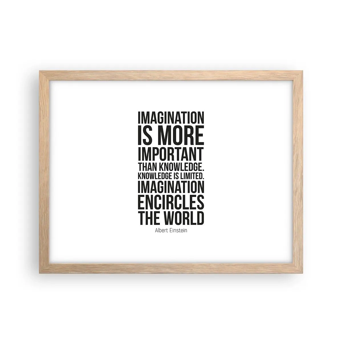 Poster in einem Rahmen aus heller Eiche - Einstein über die Kraft der Vorstellungskraft - 40x30 cm