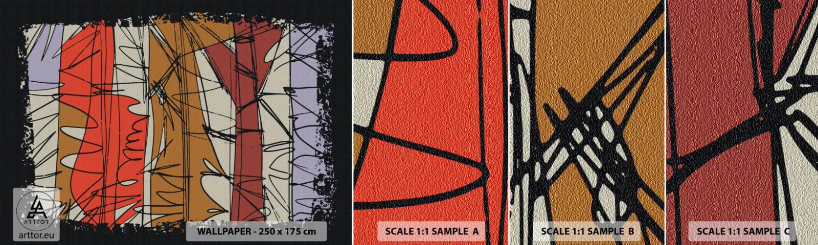 Fototapetenmuster Standard Eco - Spontane Komposition - Abstraktion, Stück, Kritzeleien - 100x30 cm