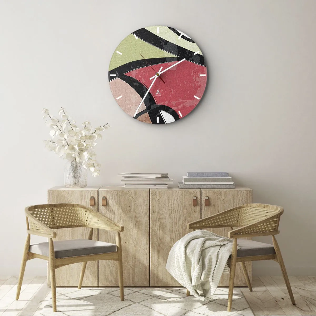 Wanduhr - Glasuhr - Bunte abstrakte Formen in Pastelltönen - 30x30cm - Pirouetten unter Farben - Moderne Wanddekoration für Wohnzimmer, Küche und Schlafzimmer ARTTOR