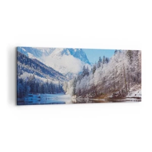 Bild auf Leinwand - Leinwandbild - Winterliche Berglandschaft mit schneebedeckten Bäumen und einem See - 120x50cm - Schneefang - Moderne Wanddekoration für Wohnzimmer und Schlafzimmer ARTTOR