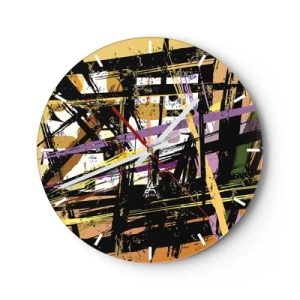 Wanduhr - Glasuhr - Dynamische abstrakte Linien und Formen in dunklen und hellen Tönen. - 30x30cm - Ein scharfer Schnitt - Moderne Wanddekoration für Wohnzimmer, Küche und Schlafzimmer ARTTOR