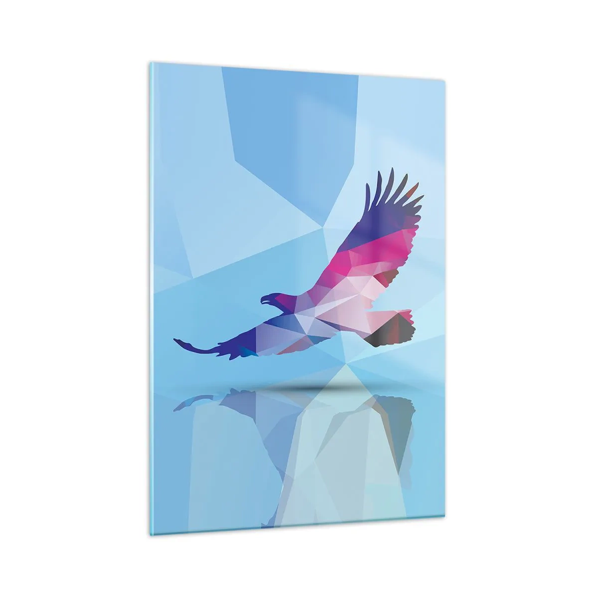 Glasbild - Bild auf glas - Geometrischer Adler auf blauem Hintergrund - 50x70cm - Adler in lila Kristall - Moderne Wanddekoration für Wohnzimmer und Schlafzimmer ARTTOR