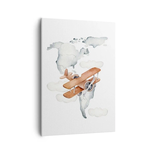 Bild auf Leinwand - Leinwandbild - Illustration einer Weltkarte mit Flugzeugen - 50x70cm - Im Pioniergeist - Moderne Wanddekoration für Wohnzimmer und Schlafzimmer ARTTOR