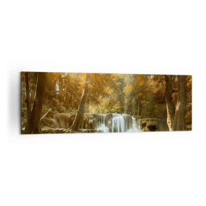 Bild auf Leinwand - Leinwandbild - Herbstlandschaft mit Wasserfall - 160x50cm - Parkkaskade - Moderne Wanddekoration für Wohnzimmer und Schlafzimmer ARTTOR