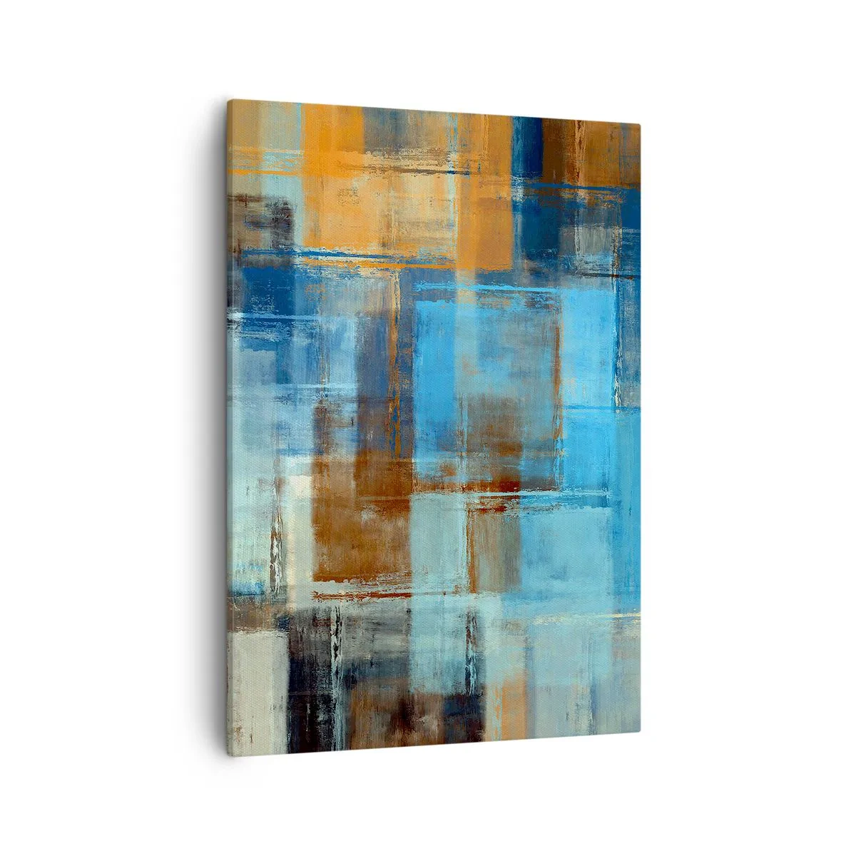 Bild auf Leinwand - Leinwandbild - Abstrakte geometrische Komposition in Blau- und Brauntönen - 50x70cm - Durch den blauen Schleier - Moderne Wanddekoration für Wohnzimmer und Schlafzimmer ARTTOR