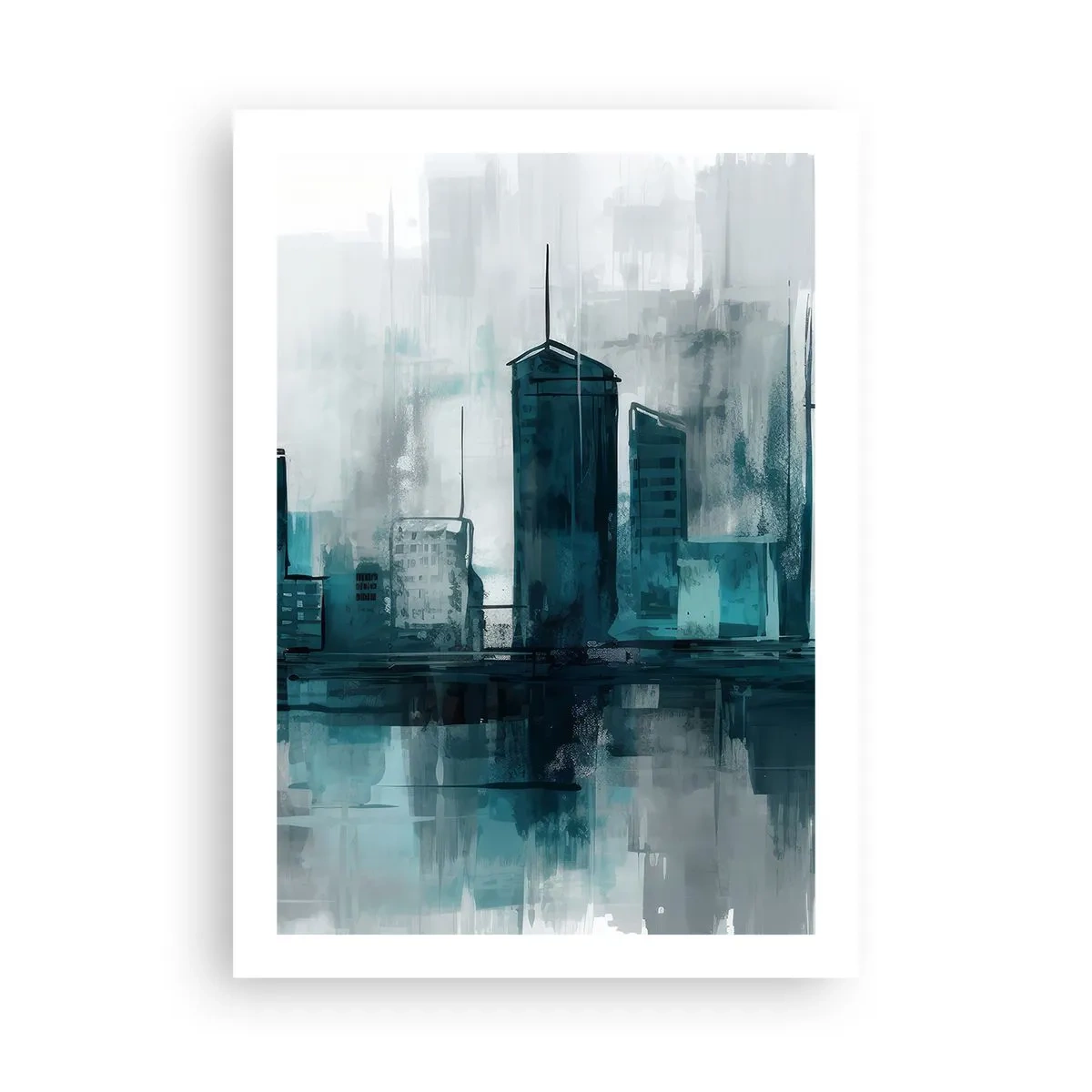 Poster - Ein modernes Stadtpanorama in Blautönen - 50x70cm - Eine Stadt in der Farbe des Regens - Moderne Wanddekoration für Wohnzimmer und Schlafzimmer ARTTOR