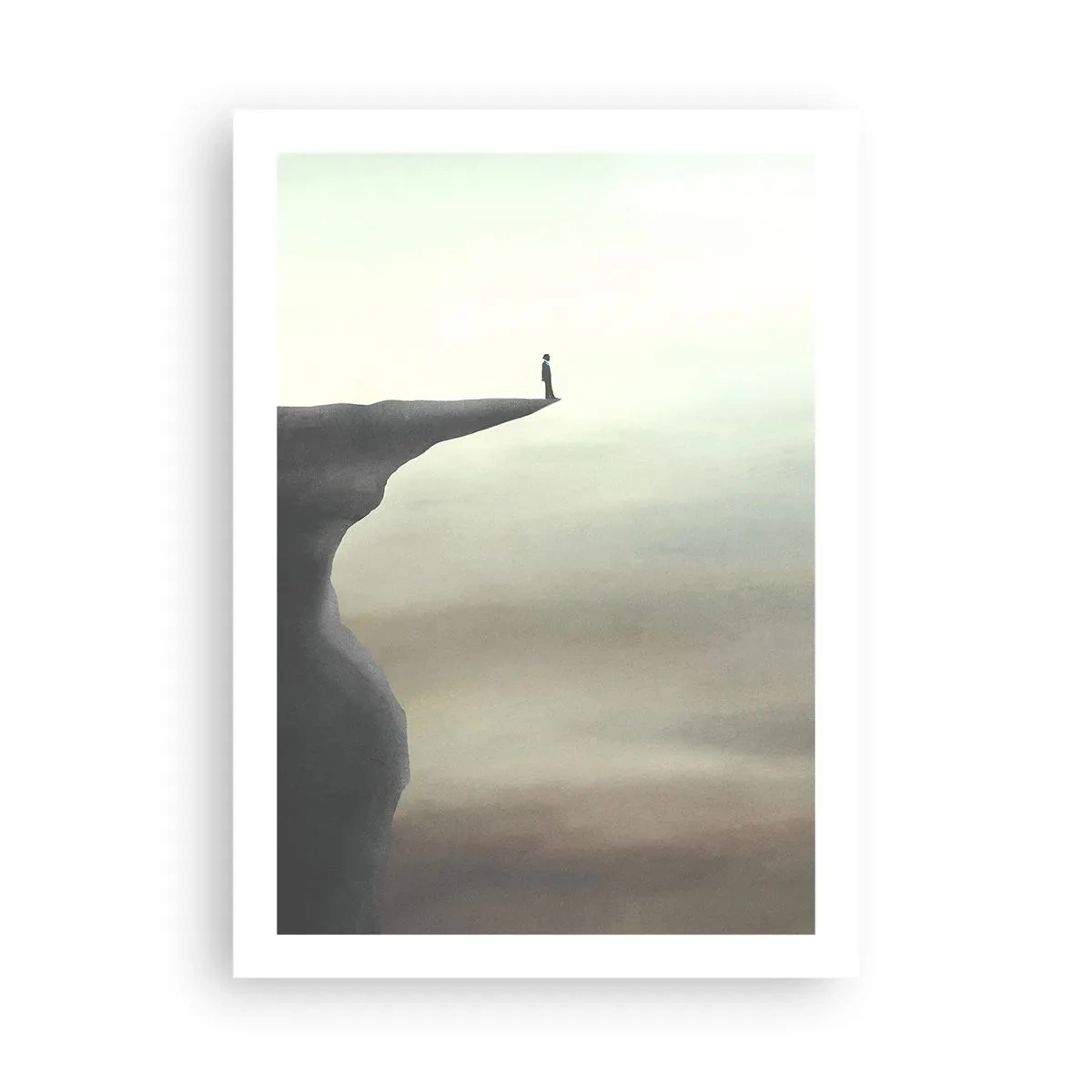 Poster - Silhouette einer Frau, die am Rand einer Klippe steht - 50x70cm - Nach oben, natürlich! - Moderne Wanddekoration für Wohnzimmer und Schlafzimmer ARTTOR