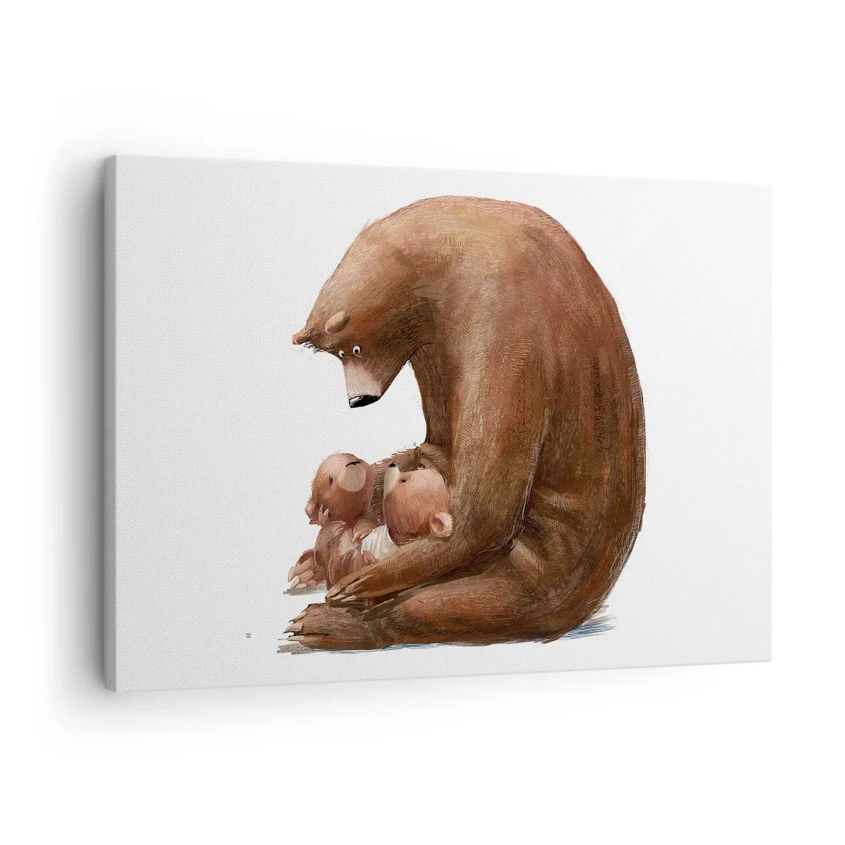 Bild auf Leinwand - Leinwandbild - Eine Bärenmutter mit zwei kleinen Bären im Arm - 70x50cm - Süße Träume, Kinder - Moderne Wanddekoration für Wohnzimmer und Schlafzimmer ARTTOR
