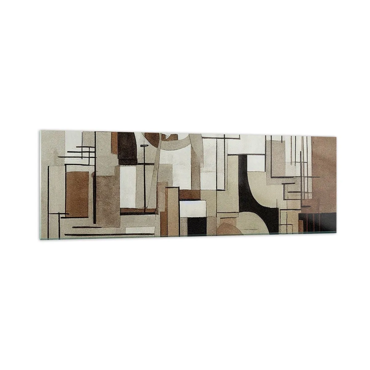 Glasbild - Bild auf glas - Architektonische Abstraktion in Beige und Braun - 160x50cm - Stadtbild 2.0 - Moderne Wanddekoration für Wohnzimmer und Schlafzimmer ARTTOR