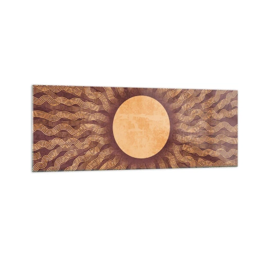 Glasbild - Bild auf glas - Sonniges Muster mit Strahlen auf einem Hintergrund in Brauntönen - 140x50cm - Sonnensymbol - Moderne Wanddekoration für Wohnzimmer und Schlafzimmer ARTTOR