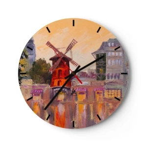 Wanduhr - Glasuhr - Moulin Rouge in einer malerischen Interpretation der Stadtlandschaft - 30x30cm - Pariser Ikonen – Moulin Rouge - Moderne Wanddekoration für Wohnzimmer, Küche und Schlafzimmer ARTTOR