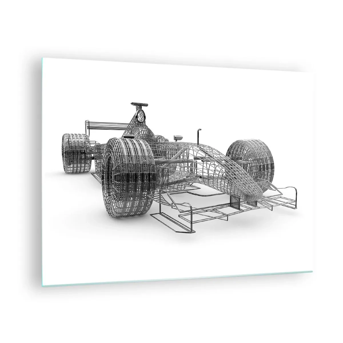 Glasbild - Bild auf glas - Technische Zeichnung eines Rennwagens im 3D-Stil - 70x50cm - Perfektes Design – die Idee von Schwung - Moderne Wanddekoration für Wohnzimmer und Schlafzimmer ARTTOR