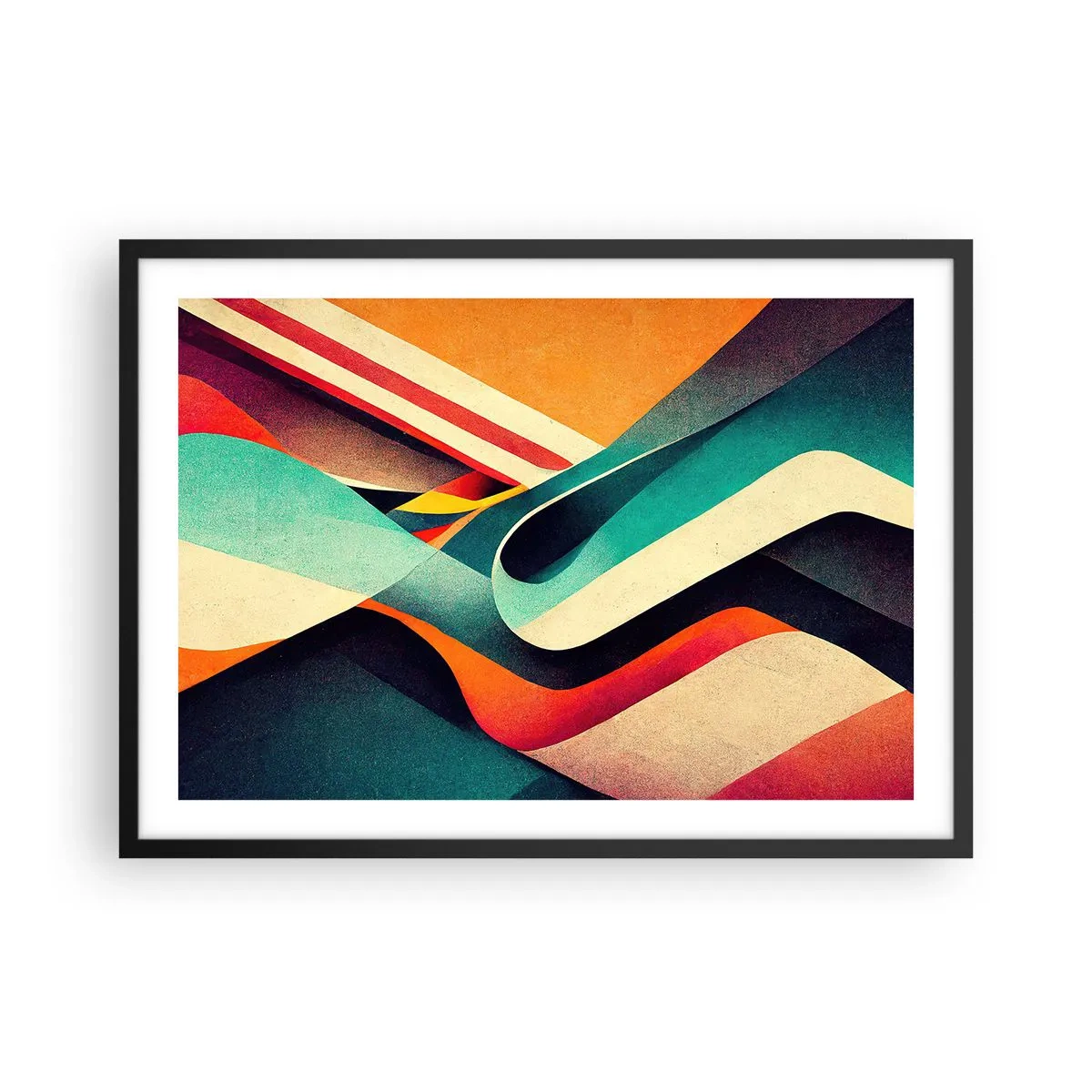 Poster in einem schwarzem Rahmen - Bunte abstrakte Wellen in einer dynamischen Komposition - 70x50cm - Intensive Komposition - Moderne Wanddekoration für Wohnzimmer und Schlafzimmer ARTTOR