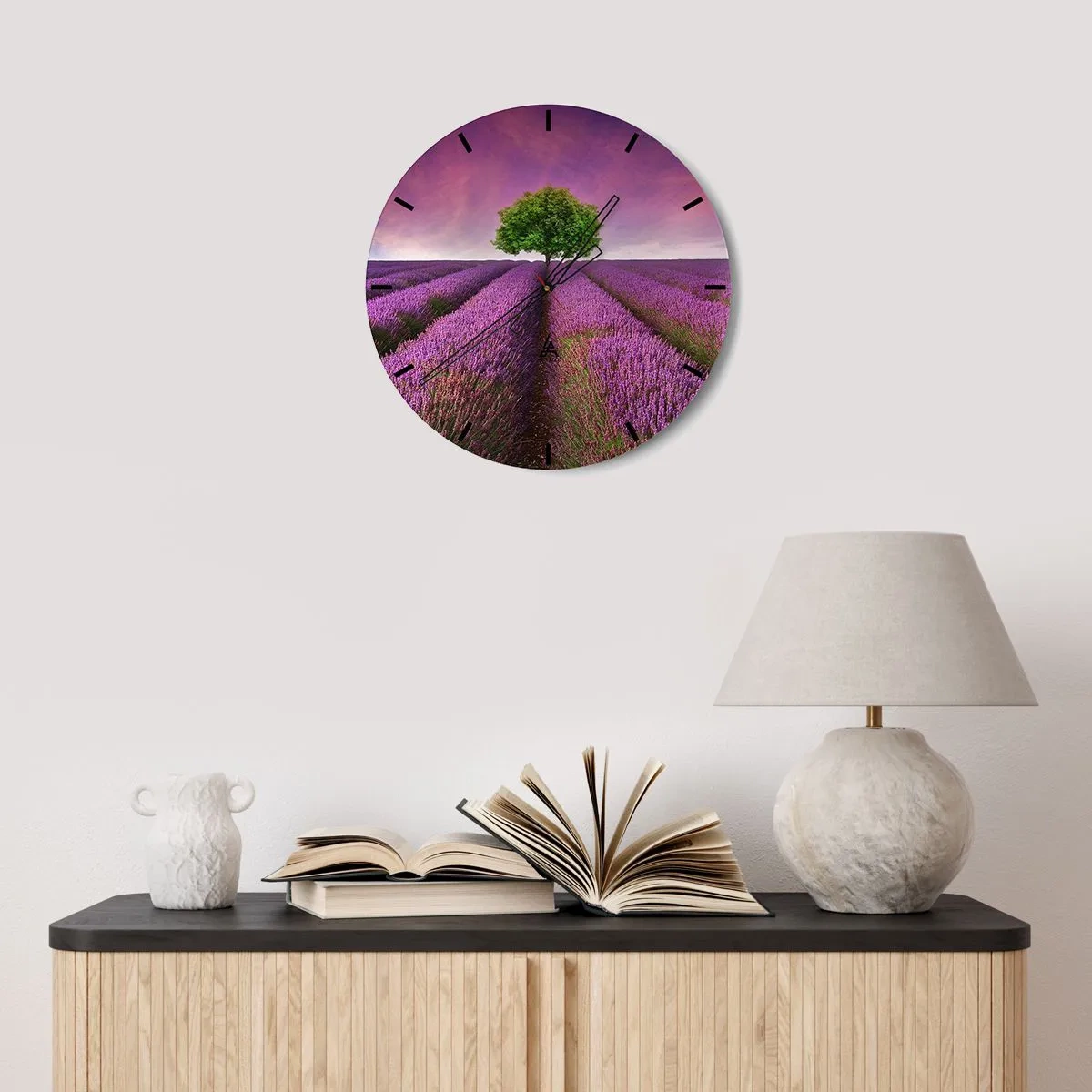 Wanduhr - Glasuhr - Auf Lavendelfeldern - 40x40 cm