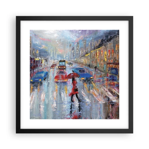 Poster in einem schwarzem Rahmen - Regnerischer Nachmittag in der Stadt - 40x40 cm