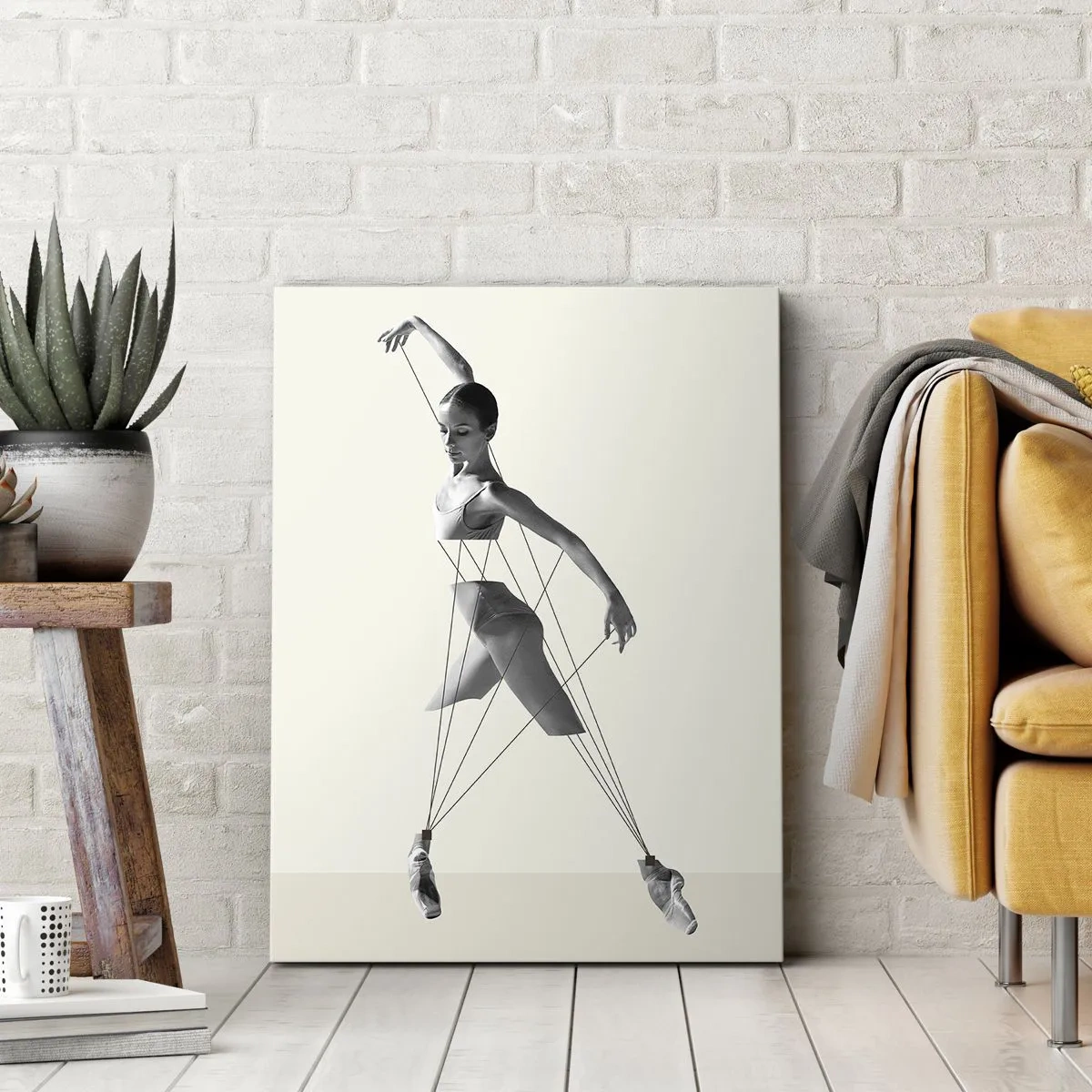 Bild auf Leinwand - Leinwandbild - Ballerina in geometrischer Interpretation mit Linien - 80x120cm - Im Theater der Welt - Moderne Wanddekoration für Wohnzimmer und Schlafzimmer ARTTOR