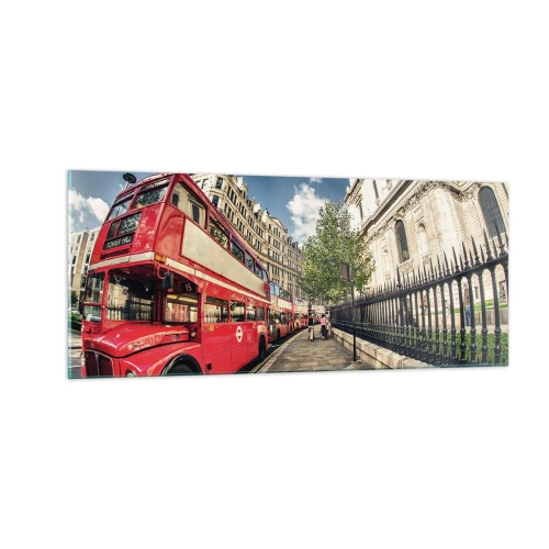 Glasbild - Bild auf glas - Londoner Straße in Grau und Rot - 100x40 cm