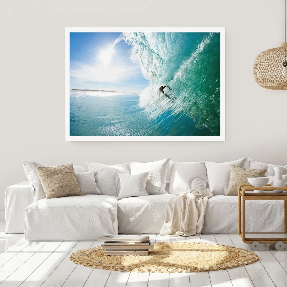 Poster - Ein Surfer reitet eine Welle im Sonnenlicht vor blauem Himmel - 100x70cm - Immer Top - Moderne Wanddekoration für Wohnzimmer und Schlafzimmer ARTTOR