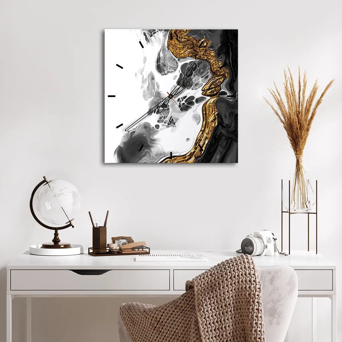 Wanduhr - Glasuhr - Organische Komposition - 30x30 cm