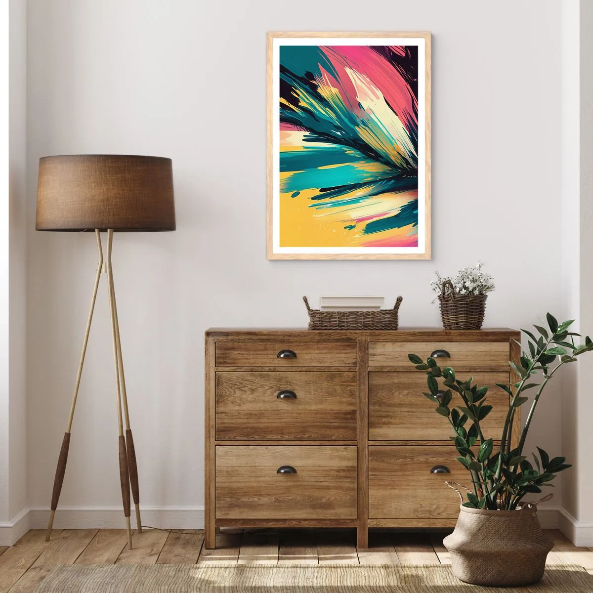 Poster in einem Rahmen aus heller Eiche - Komposition – eine Explosion der Freude - 30x40 cm