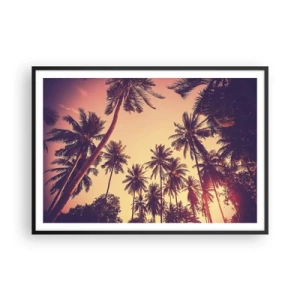 Poster in einem schwarzem Rahmen - Palmen vor dem Himmel mit warmen Sonnenuntergangsfarben - 100x70cm - Tropische Variante - Moderne Wanddekoration für Wohnzimmer und Schlafzimmer ARTTOR