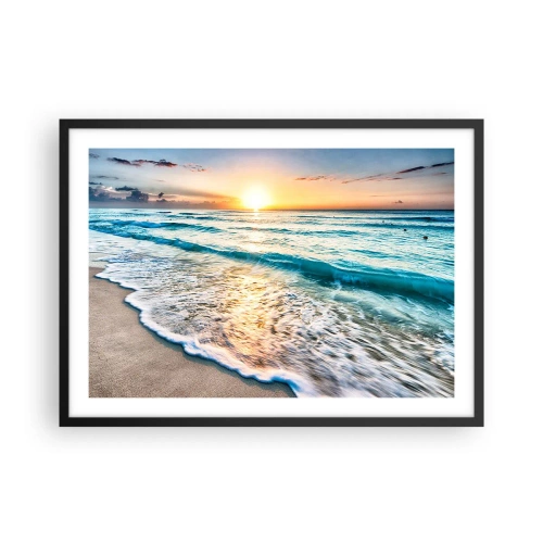 Poster in einem schwarzem Rahmen - Sonnenaufgang über einem ruhigen Strand mit Wellen - 70x50cm - Ein Blick lohnt sich - Moderne Wanddekoration für Wohnzimmer und Schlafzimmer ARTTOR