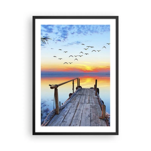 Poster in einem schwarzem Rahmen - Pier am See bei Sonnenuntergang - 50x70cm - Es ist Zeit, zurückzukehren ... - Moderne Wanddekoration für Wohnzimmer und Schlafzimmer ARTTOR