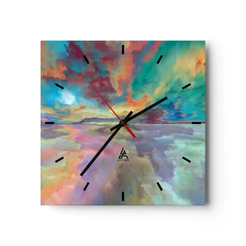 Wanduhr - Glasuhr - Bunte Wolkenlandschaft im abstrakten Stil - 30x30cm - Zwei Himmel - Moderne Wanddekoration für Wohnzimmer und Schlafzimmer ARTTOR