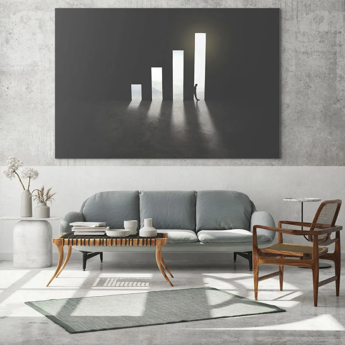 Glasbild - Bild auf glas - Der Mensch im Licht des Wachstums symbolisiert Entwicklung - 70x50cm - Erfolg –