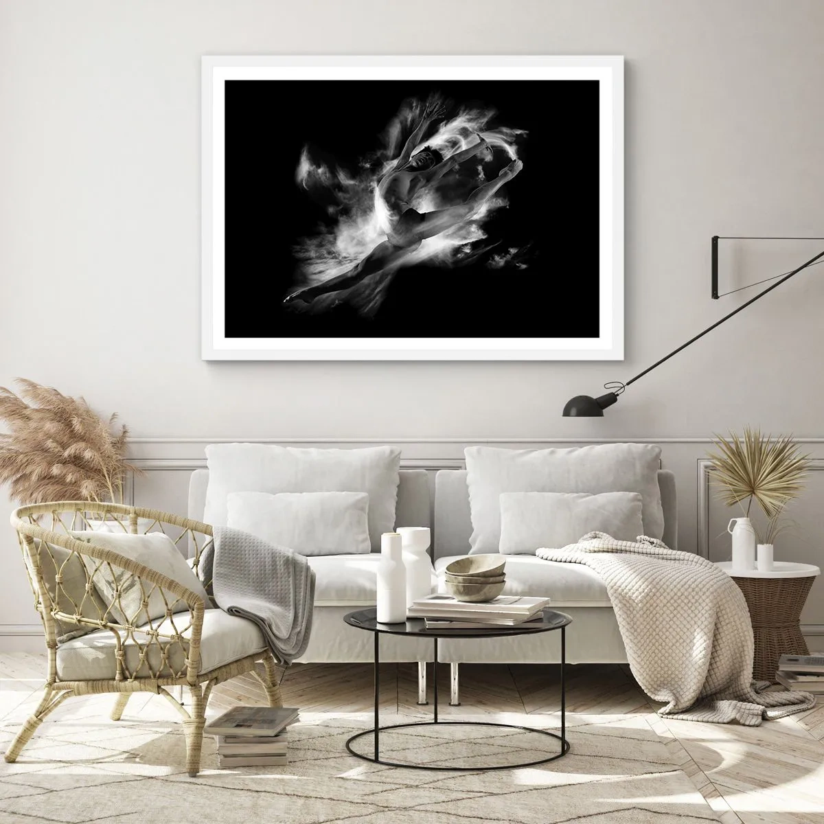 Poster in einem weißen Rahmen - Im Flug hängen geblieben - 70x50 cm