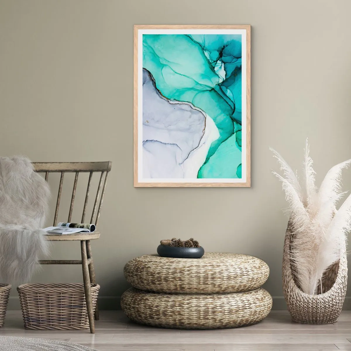 Poster in einem Rahmen aus heller Eiche - Eine Studie in Türkis - 70x100 cm