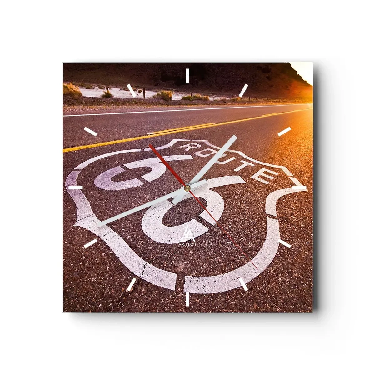 Wanduhr - Glasuhr - Die berühmte Straße 66 - 40x40 cm