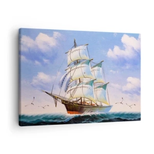 Bild auf Leinwand - Leinwandbild - Ein Segelschiff auf offener See unter blauem Himmel - 70x50cm - Mit Stolz mit dem Wind - Moderne Wanddekoration für Wohnzimmer und Schlafzimmer ARTTOR