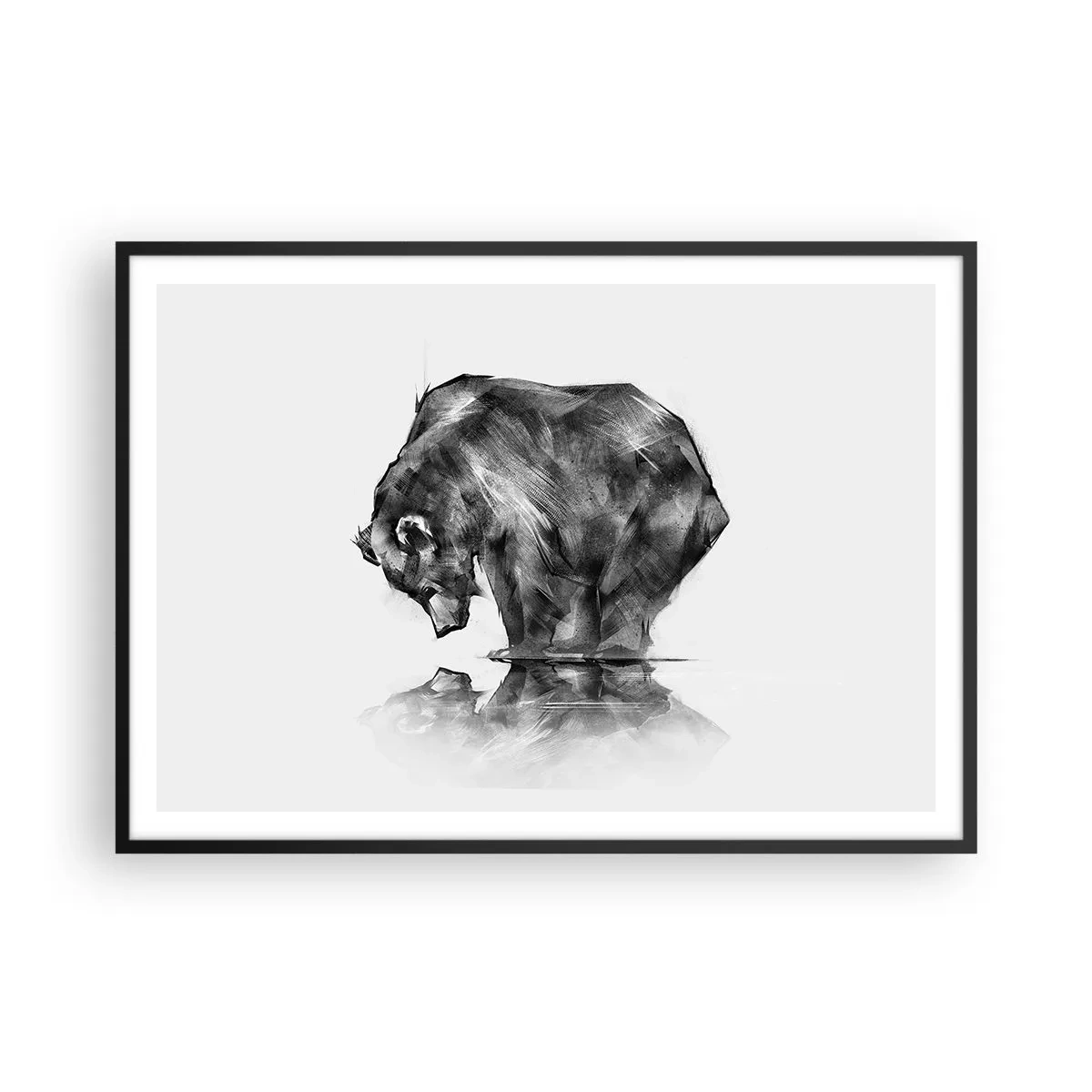 Poster in einem schwarzem Rahmen - Eine Zeichnung eines Bären im minimalistischen Stil - 100x70cm - Schön, jemanden in der Nähe zu sehen - Moderne Wanddekoration für Wohnzimmer und Schlafzimmer ARTTOR