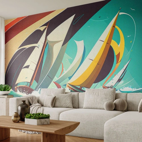 Selbstklebende Fototapete Deluxe Sticker - Viel Glück mit den Elementen - Segelboote, Regatta, Meer - 450x315 cm