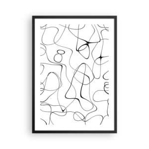 Poster in einem schwarzem Rahmen - Abstrakte schwarze Linien auf weißem Hintergrund - 50x70cm - Lebenswege, Wechselfälle - Moderne Wanddekoration für Wohnzimmer und Schlafzimmer ARTTOR