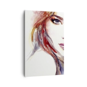 Bild auf Leinwand - Leinwandbild - Ein subtiles Aquarell eines Frauengesichts mit ausdrucksstarkem Blick. - 80x120cm - Vademecum - folge mir - Moderne Wanddekoration für Wohnzimmer und Schlafzimmer ARTTOR