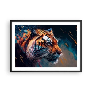 Poster in einem schwarzem Rahmen - Portrait eines Tigers in dynamischen, abstrakten Farben - 70x50cm - Wilde Schönheit - Moderne Wanddekoration für Wohnzimmer und Schlafzimmer ARTTOR