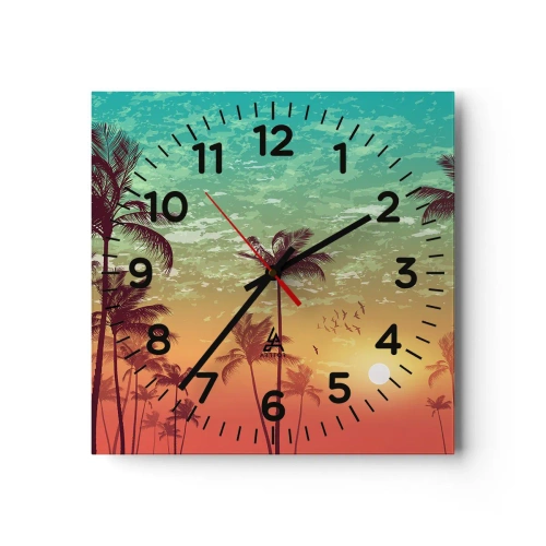 Wanduhr - Glasuhr - Tropische Stimmung - 40x40 cm