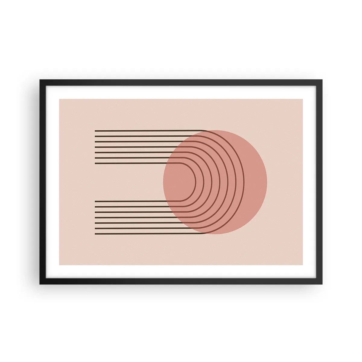 Poster in einem schwarzem Rahmen - Abstraktes Motiv mit rosa Kreisen und Linien - 70x50cm - Unwiderstehliche Anziehungskraft - Moderne Wanddekoration für Wohnzimmer und Schlafzimmer ARTTOR
