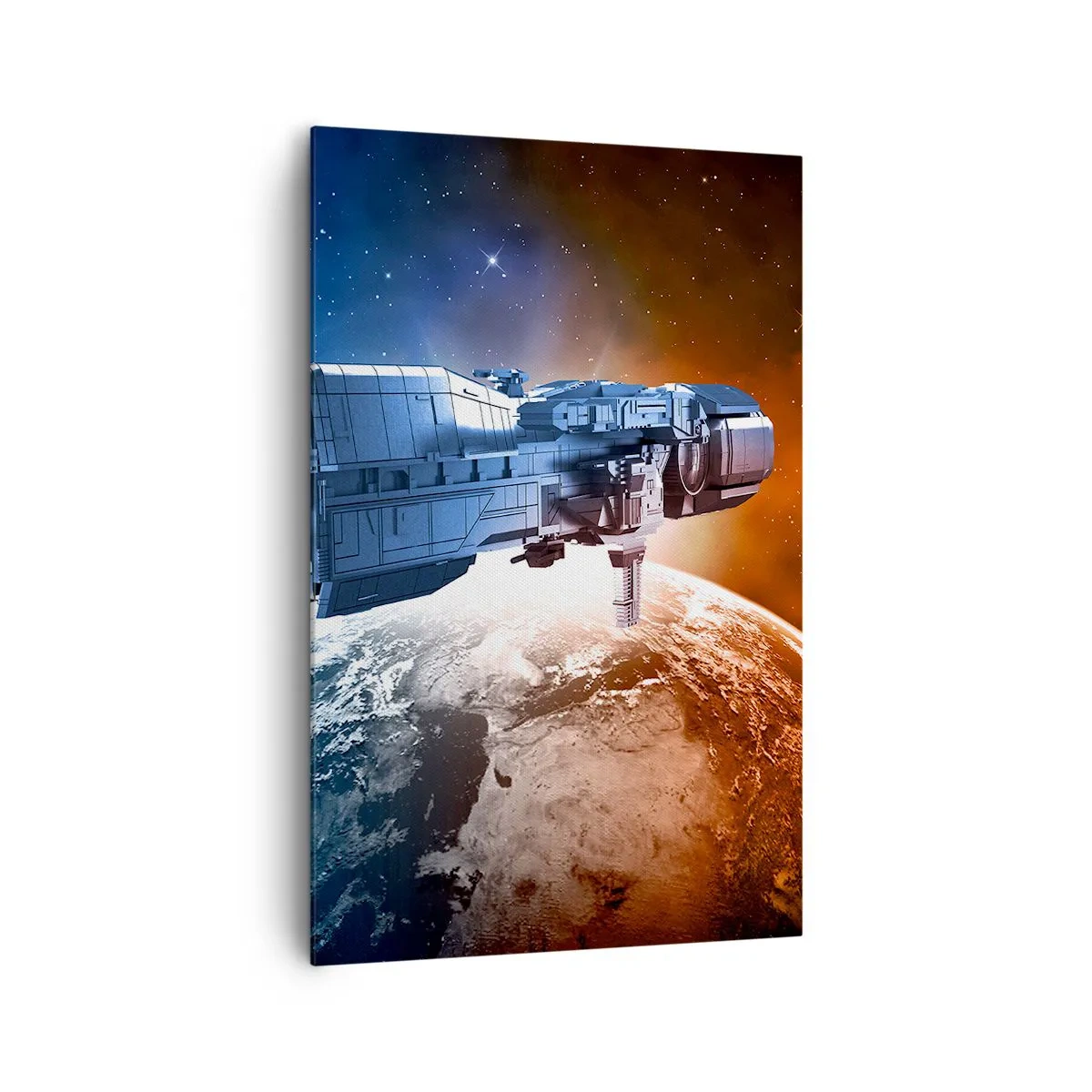 Bild auf Leinwand - Leinwandbild - Ein Raumschiff vor dem Hintergrund eines Planeten im Weltraum - 80x120cm - Ein aufmerksamer Beobachter - Moderne Wanddekoration für Wohnzimmer und Schlafzimmer ARTTOR