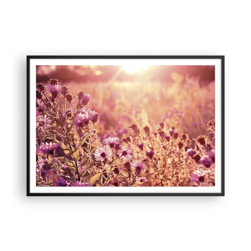 Poster in einem schwarzem Rahmen - Wiese im Licht der untergehenden Sonne - 100x70cm - Bevor der Sommer vorbei ist - Moderne Wanddekoration für Wohnzimmer und Schlafzimmer ARTTOR