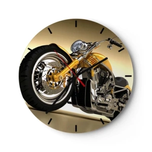 Wanduhr - Glasuhr - Ein stilvolles Motorrad in Gold- und Chromtönen - 30x30cm - Ein Traum von Kraft und Geschwindigkeit - Moderne Wanddekoration für Wohnzimmer, Küche und Schlafzimmer ARTTOR