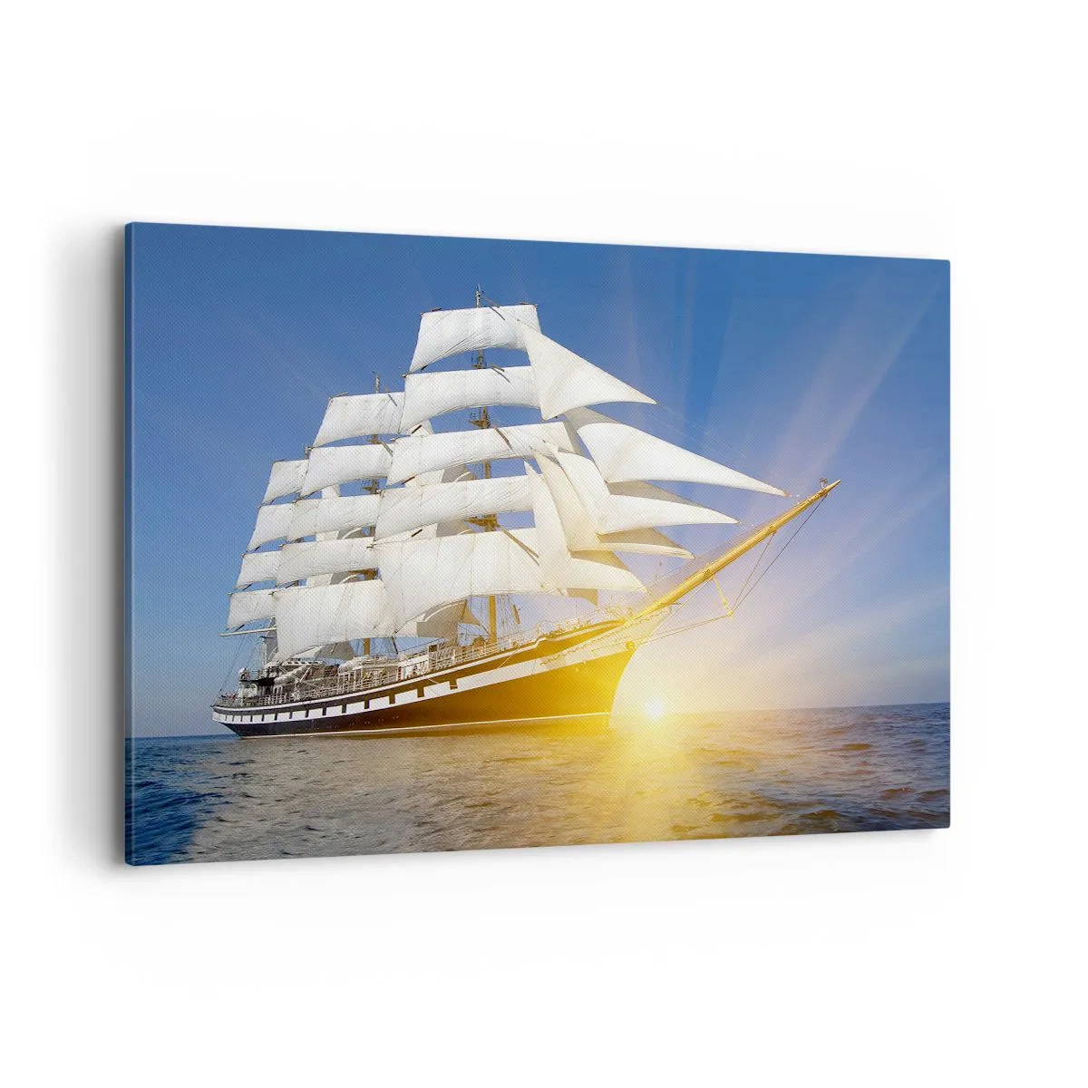 Bild auf Leinwand - Leinwandbild - Ein Segelschiff auf See im Licht der untergehenden Sonne - 120x80cm - Ihre Zeit wird nie vergehen - Moderne Wanddekoration für Wohnzimmer und Schlafzimmer ARTTOR