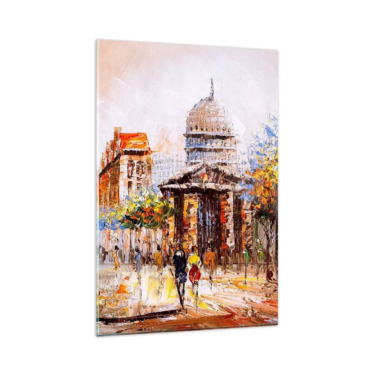 Glasbild - Bild auf glas - Impressionistische Stadtszene mit historischem Gebäude - 80x120cm - Pariser Spaziergang - Moderne Wanddekoration für Wohnzimmer und Schlafzimmer ARTTOR