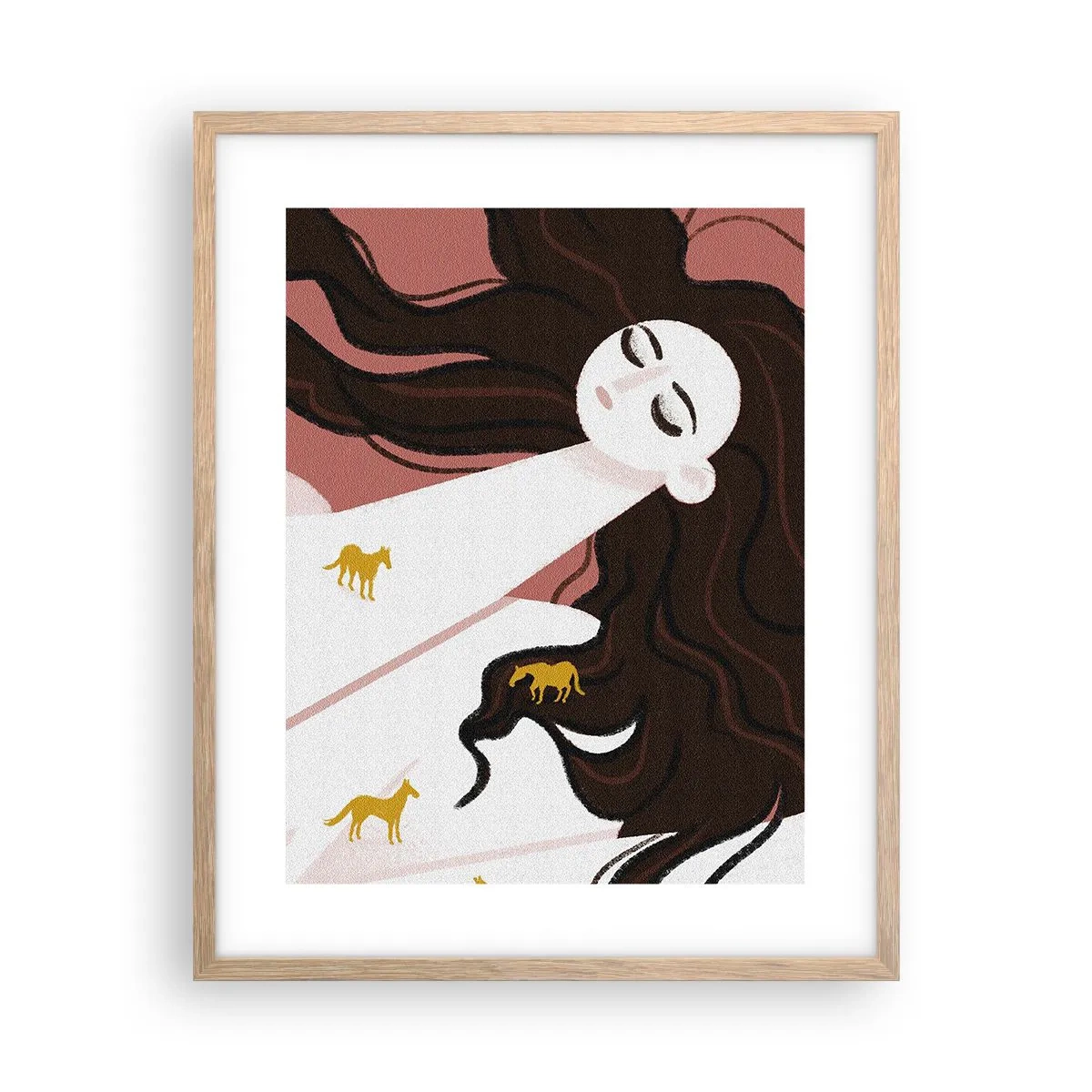 Poster in einem Rahmen aus heller Eiche - Traum von einem goldenen Pferd - 40x50 cm