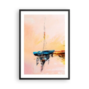 Poster in einem schwarzem Rahmen - Abstraktes Boot auf ruhigem Wasser bei Sonnenuntergang - 50x70cm - Abend im Yachthafen - Moderne Wanddekoration für Wohnzimmer und Schlafzimmer ARTTOR