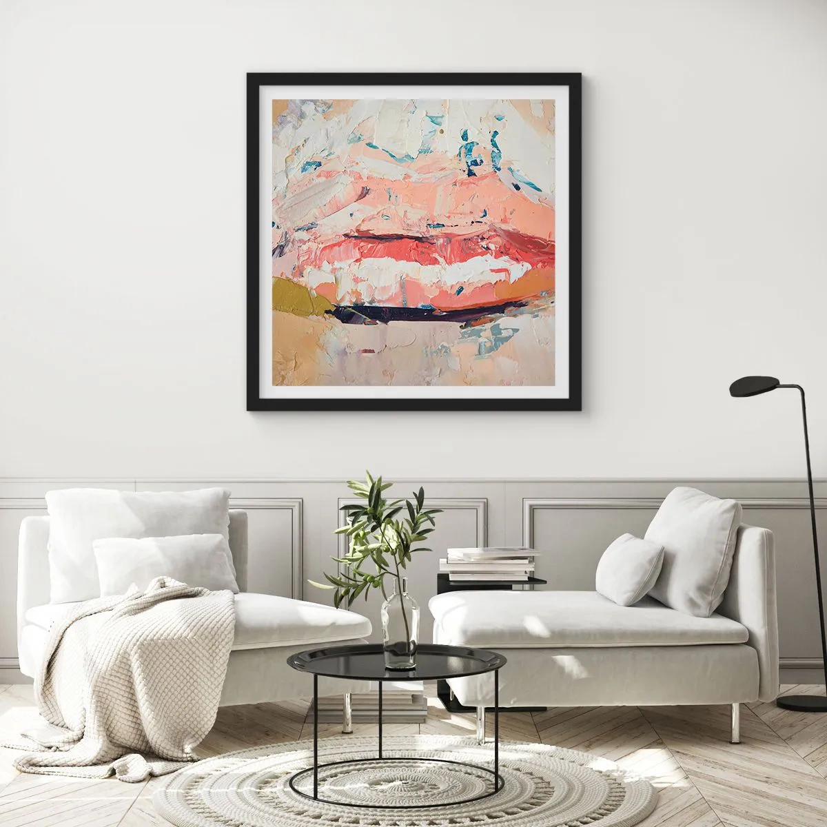 Poster in einem schwarzem Rahmen - Es weckt die Sinne - 40x40 cm